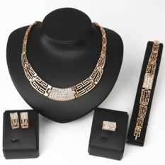 Chic Rhinestone Hollow Out Wanita Cincin Gelang Kalung dan Anting-Anting (Emas)