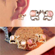 Feminim Wanita Lucu Lucu Bayi Gajah Opal Stud Anting-Anting Perhiasan Putih-Internasional