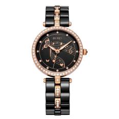 Chongqing BUREI Wanita Jam Tangan Atas Merek Fashion Perak Jam Lensa Wanita Kuarsa Jam Tangan dengan Gelang Keramik Penjualan Terlaris (Goldblack)