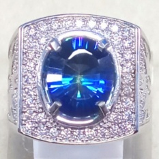 CINCIN BATU AKIK PERMATA NATURAL BLUE MYSTIC RAINBOW QUARTZ RING ALPAKA SIZE KANTORAN