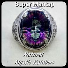 CINCIN BATU AKIK PERMATA NATURAL MYSTIC RAINBOW QUARTZ RING ALPAKA SUPER GLAMOUR TERMURAH SIZE KANTORAN !!!