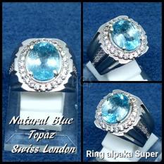 CINCIN BATU AKIK PERMATA NATURAL SWISS BLUE TOPAZ LONDON RING ALPAKA SUPER MEWAH GLAMOUR INDAH MEMPESONA TERMURAH !!!