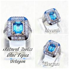 CINCIN BATU AKIK PERMATA NATURAL SWISS BLUE TOPAZ OCTAGON RING ALPAKA SUPER MEWAH GLAMOUR INDAH MEMPESONA PASTI MURAH MANTAP BOSS !!!
