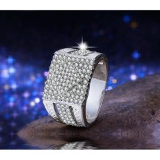 Cincin Emas Putih Pria Micro Paved Berlian Batu Kecil Imitasi