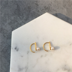 Cincin Jepang S925 Retro Murni Jamur Kuping Putih Mutiara Asli Anting
