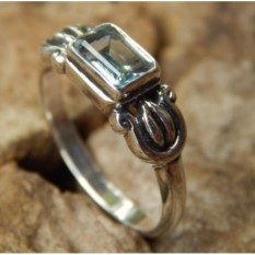 Cincin Perak Ukir Simple Batu Blue Topaz