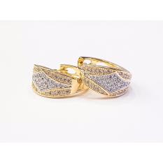 Cindy Accessories - Anting Hoops Zircon Solitaire - Two-Tone
