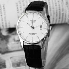Free shipping Klasik Fashion Mewah Tali Kulit Hitam Calendar QUARTZ Mens Tanggal Wrist Watch-Intl