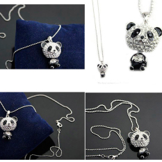 Classical Women's Rhinestone Moving Head Panda Pendant Sweater Chain Necklace