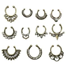 Clicker Crystal Nose Ring Non Piercing Perhiasan Tubuh Palsu Bebas Clip On Hoop Perunggu