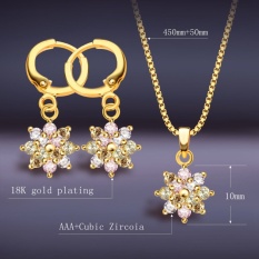 Anting-anting Kalung Kristal Warna-warna-warni Set Perhiasan 18 Karat Berlapis Emas Zirkon Set Perhiasan Wanita Hadiah Pesta S20067