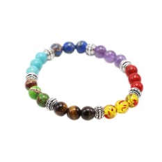 Colorful Natural Chakra Penyembuhan Keseimbangan 8mm Manik-manik Batu Gelang Pria Wanita Reiki Doa Batu Rantai Warna: Warna-warni-Internasional