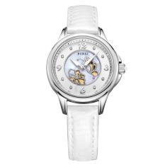Coobonf Harta Karun Antar-jemput Otentik Keramik Damen Otomatis Jam Tangan Mekanik Tahan Air Hollow Butterfly Jam Tangan Wanita Lelaki Jam Fesyen (Putih Silver)