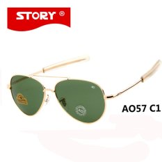 CRYSATL CERITA Brand New Army MILITER AO Sunglasses Pria Amerika Optik Aviator Lensa 12 K Berlapis Emas Pilot Sun Kacamata Caravan Crystal Green Lensa-Intl