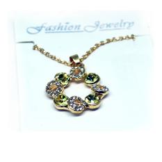 Kalung Wanita Crystal Full of Diamond Drop Pendant Necklace 925 Sterling Silver - Golden