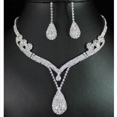 Air Mata Kristal Berlian Imitasi Kalung Anting Prom Set Perhiasan Pengantin Pernikahan
