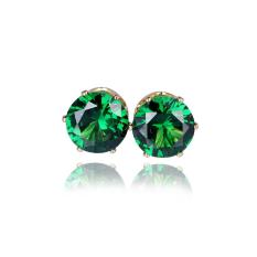 Lucu 18 Karat Berlapis Emas Anting Tindik Tatahan Hijau Bulat CZ Kristal Zirkon