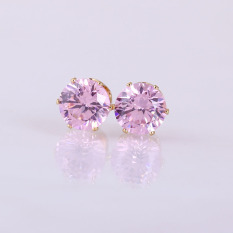 Lucu Yang Dapat Membuat Orang Yang Melihatnya Tertawa Terbahak-bahak atau Justru Kesal Karena Merasa 18 Karat Berlapis Emas Anting Tindik Tatahan Berwarna Merah Muda CZ Bulat Kristal Zirkon