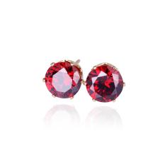 Lucu 18 Karat Berlapis Emas Anting Tindik Tatahan Merah Zirkon CZ Kristal Bulat (Merah)