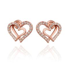 Cy-buity Korea Gaya 18 K Putih Gold Berlapis Ganda Cinta Jantung Shaped Mawar-Gold Warna Earring Stud