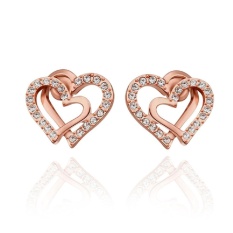 Cy-buity Gaya Korea 18 K Emas Putih Berlapis Double Love Heart Shaped Rose-Warna Emas Earring Stud -Intl