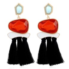 Cyber Penjualan Wanita Fashion Imitated Crystal Panjang Tassel Dangle Earrings Fringe Drop Earrings-Intl