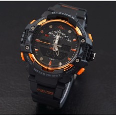 D-ziner D-64TER3 Dual Time Jam Tangan Pria Rubber Strap - (Hitam-orange)