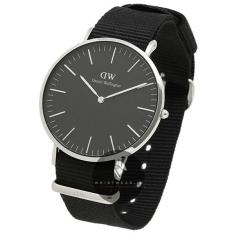 Daniel Wellington Classic Black Cornwall 40mm Silver Case - Jam Tangan Pria/Laki-Laki/Cowok - Strap Nylon Hitam Ring Silver