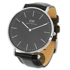 Daniel Wellington Classic Black Sheffield 40mm Silver Case- Jam Tangan Pria/Laki-Laki - Hitam Strap Kulit/Leather - Silver Ring