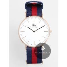 Daniel Wellington Classic Oxford 40mm Rose Gold Case - Jam Tangan Pria/Laki-Laki - Strap Nylon Navy Merah Rose Gold Ring