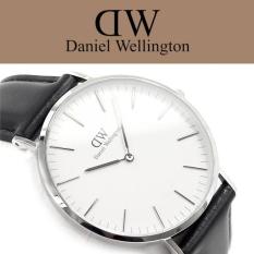 Daniel Wellington Classic Sheffield 40mm Silver Case - Jam Tangan Pria/Laki-Laki - Hitam Kulit Silver Ring