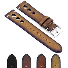 DASSARI Maranello Ekstra Panjang Tangan Selesai Vintage Kulit Italia Rally Watch Strap Di Olive 22mm-Intl