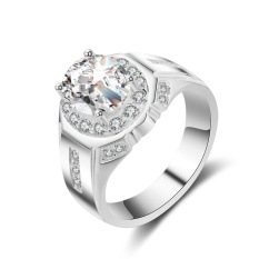 Deluxe Bold 10mm Big Zircon Kubik Bulat Pernikahan Cincin untuk Mode Pria Perhiasan Emas Warna Cincin Perak-Intl