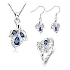 Diamond Perhiasan Online Zircon Women Romantis Pesta Earrings Cincin Kalung Tembaga Bridal Perhiasan Set Emas Disepuh Tanaman-Intl