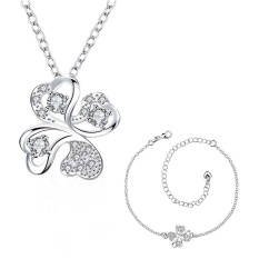 Diamond Perhiasan Online Zircon Women Pesta Trendi Kalung Anklet Tembaga Bridal Perhiasan Set Emas Disepuh Tanaman-Intl