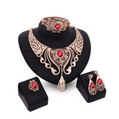 Berlian Perhiasan 4 Pcs Set Paduan Desain Merek Perhiasan untuk Wanita, China Gold Berlapis Kristal Pengantin Platinum Berlian Buatan Pesta Makan malam Kalung Anting Rantai Lingkaran Gelang-Internasional