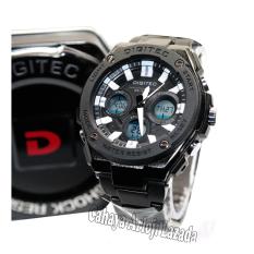 Digitec Dual Time - DG3036T - Jam Tangan Pria - Stainless Steel - Hitam Dial Putih