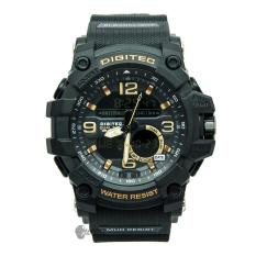 Digitec Men's - Jam Tangan Pria - DG 2102 Hiitam List Gold - Strap Karet - Dual Time