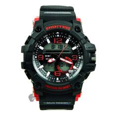 Digitec Men's - Jam Tangan Pria - DG 2102 Hiitam List Merah - Strap Karet - Dual Time