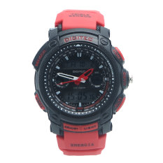 Digitec Men's - Jam Tangan Pria - DG 2023 Hitam Tali Merah - Strap Karet - Dual Time