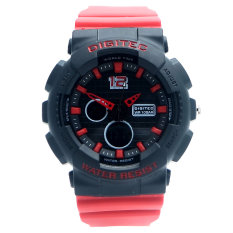 Digitec Men's - Jam Tangan Pria - DG 2097 Hitam Tali merah - Strap Karet - Dual Time