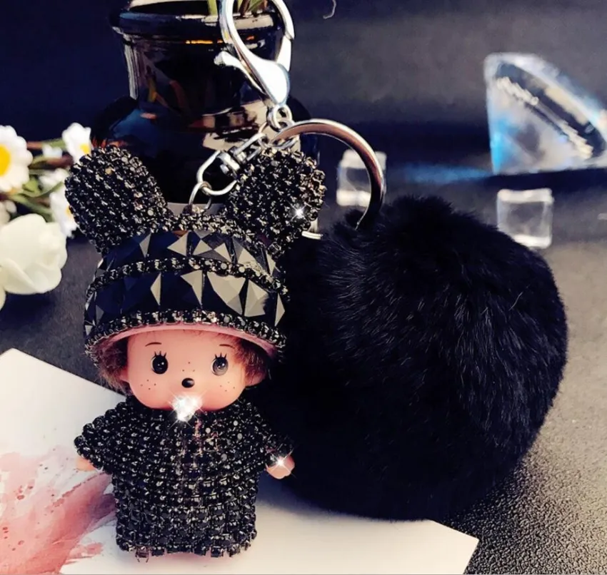 dm kreatif fashion mobil keychain menawan cute rabbit plush ball diamond gigi climacool gantungan kunci liontin
