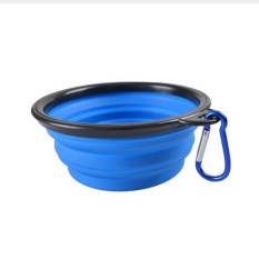 Dog Folding Feeding Bowl Cat Silicone Air Cuci Piring Portable Pet Mangkuk perjalanan Gesper Pendakian di Free (Biru)-Intl