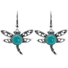Dragonfly Wanita Perhiasan Set Batu Alam Pendant Kalung Anting Antik Paduan Berlapis Perak Rantai Hadiah Warna: ERH-L22 Earrings-Intl