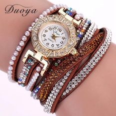 Duoya Perancang Merek Mewah Ladies Pearl Skala Jam Tangan Gelang Crystal Diamond Clock Wanita dengan Tali Coklat-Internasional