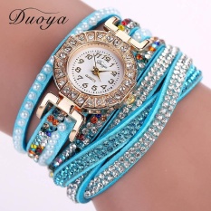 Duoya Luxury Brand Designer Ladies Watch Women Pearl Scale Bracelet Quartz Wristwatch Crystal Diamond Clock Women Dress Watch - Blue - intl