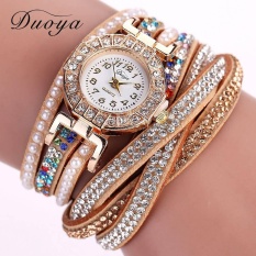 Duoya Luxury Brand Designer Ladies Watch Women Pearl Scale Bracelet Quartz Wristwatch Crystal Diamond Clock Women Dress Watch - Gold - intl