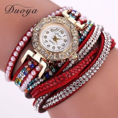 Duoya Perancang Merek Mewah Ladies Jam Wanita Pearl Skala Jam Tangan Gelang Crystal Diamond Clock Wanita With Tali Merah