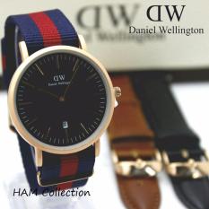 DW D4556 Jam tangan kasual pria free tali kulit 1 set