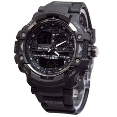 Dziner Dual Time - Jam Tangan Pria - Rubber Strap - Dz 8078 Black